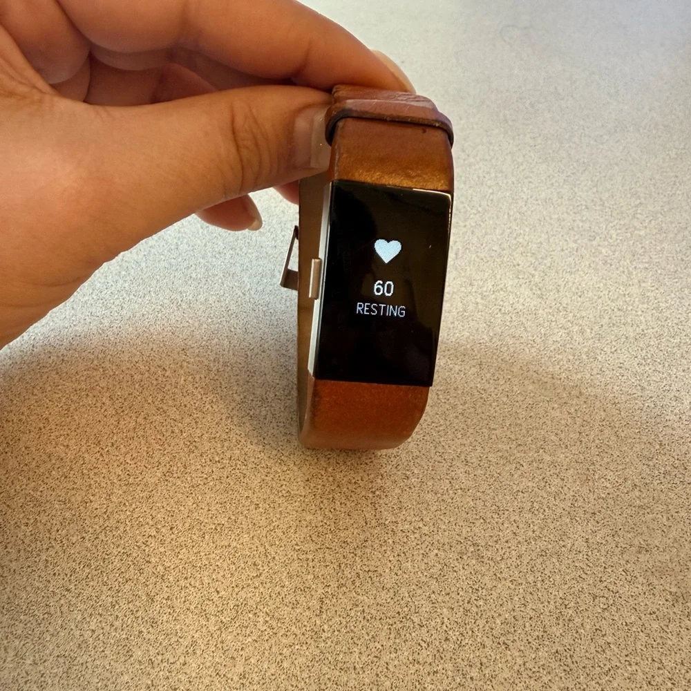 fitbit Charge HR with Brown Leather Band and Black Tracker